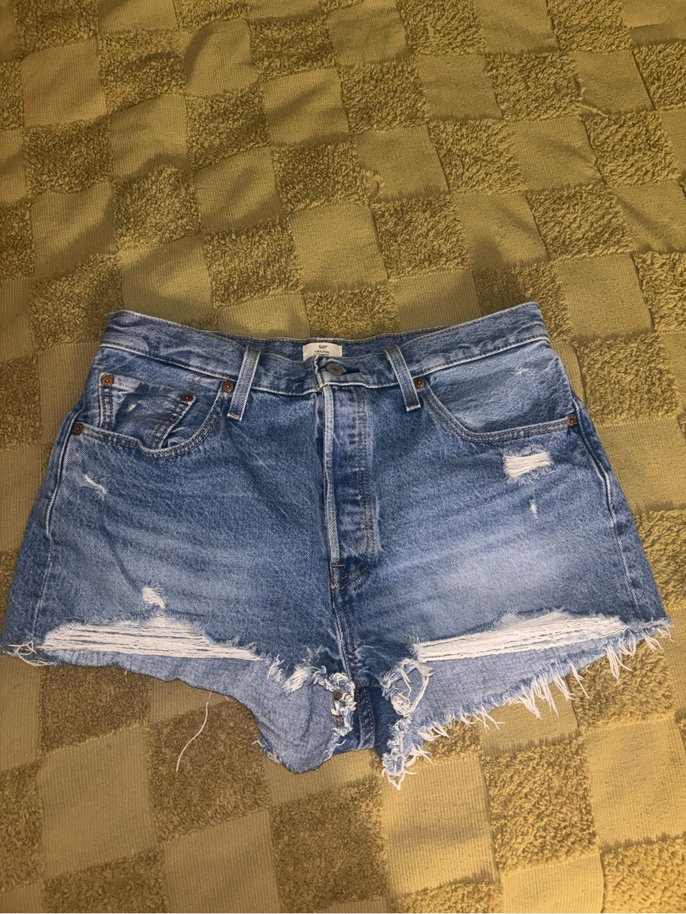 Levi's Light Blue Distressed High-Rise Denim Shorts